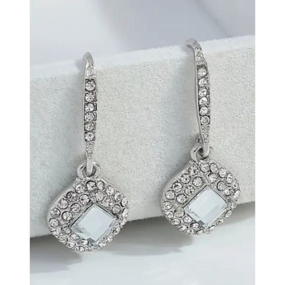 Elegant Silver-Plated Crystal Drop Earrings With Clear Rhinestones
